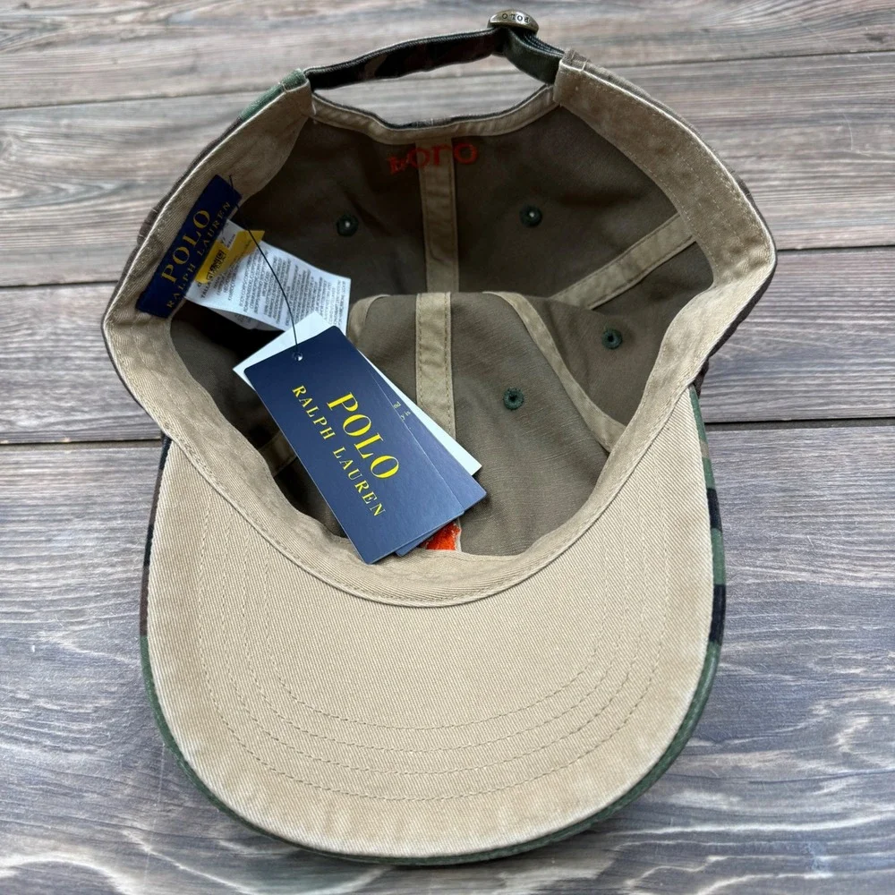 Polo Ralph Lauren Mens Baseball Cap Camo Orange Pony Adjustable NWT